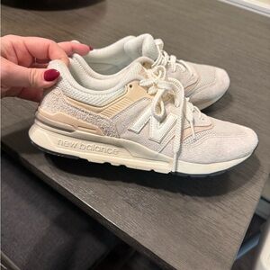 New Balance Women's Beige and White Sneakers